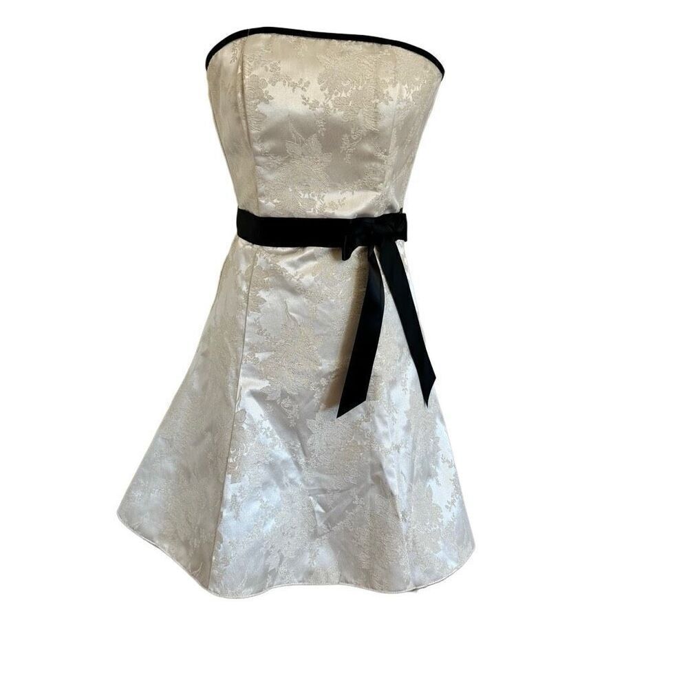 Gunne Sax Cream Gold Floral Fit & Flare Cocktail Dress Vintage Size 3/4